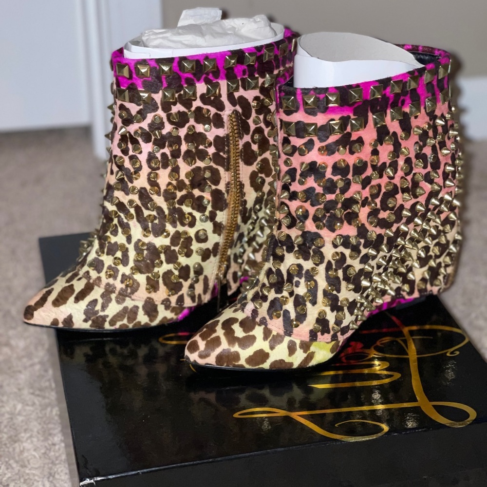 Crazy Multi Leopard Studded Booties